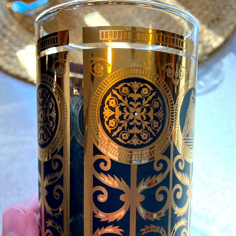 (5) Vintage Libbey Prudential Black and Gold Glasses - 1960s